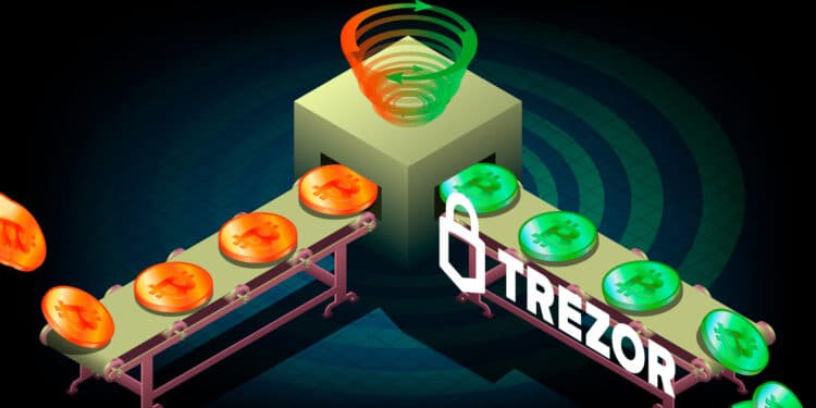 Mezclador de bitcoin, CoinJoin y logo de TREZOR.