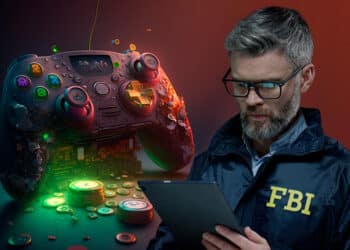 FBI junto a joystick para juego play to earn.