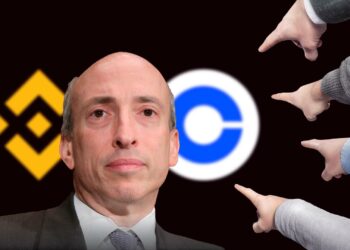 Criticas a Gary Gensler y logo de coinbase y binance.