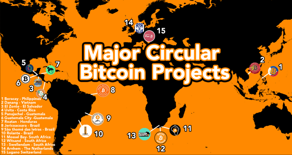 mapa de los proyectos de ciudadelas de Bitcoin.