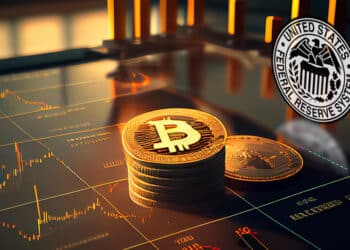 Bitcoin junto al logo de la FED