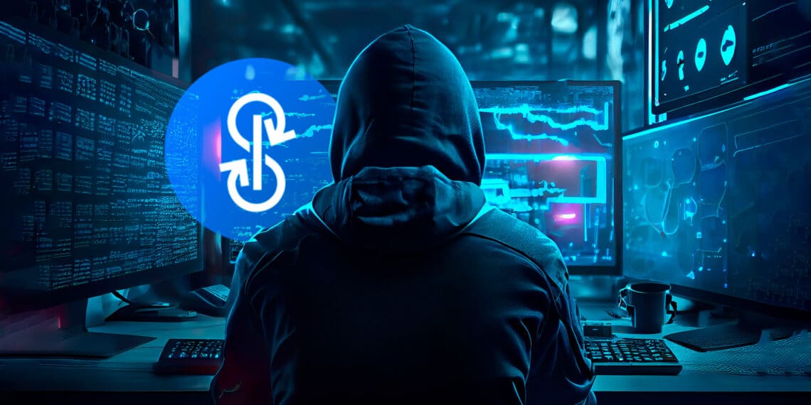 Hacker y logo de Yearn Finance.