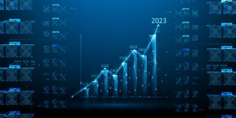 grafico ascendente con 2023 y asic de mienria btc