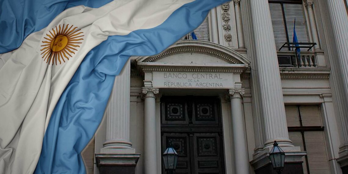 Bandera y banco central de Argentina.