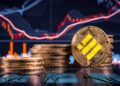 monedas de BUSD sobre superficie de cristal agretada con graficos de precio en el fondo