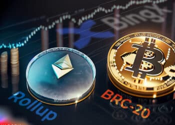 monedas de bitcoin y ethereum sobre mesa con grafico de precio y logo de bingX