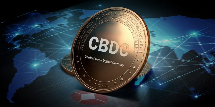 moneda digital de banco central sobre mapa con red digital superpuesta
