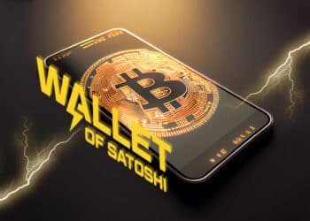 Logo de Wallet of satoshi junto a bitcoin y Lightning.