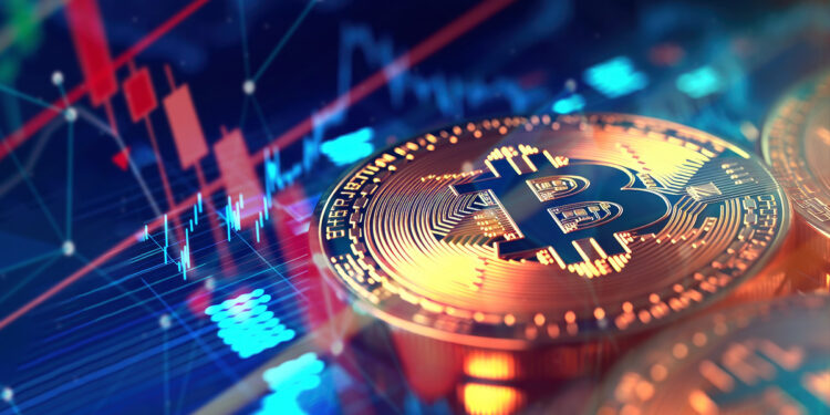 moneda de bitcoin entre graficos de precio