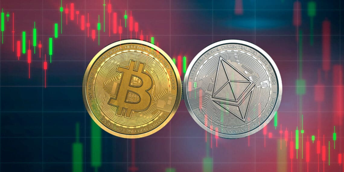 Bitcoin y ethereum caída de precio.