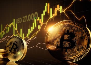 monedas de bitcoin con grafico de precio en el fondo