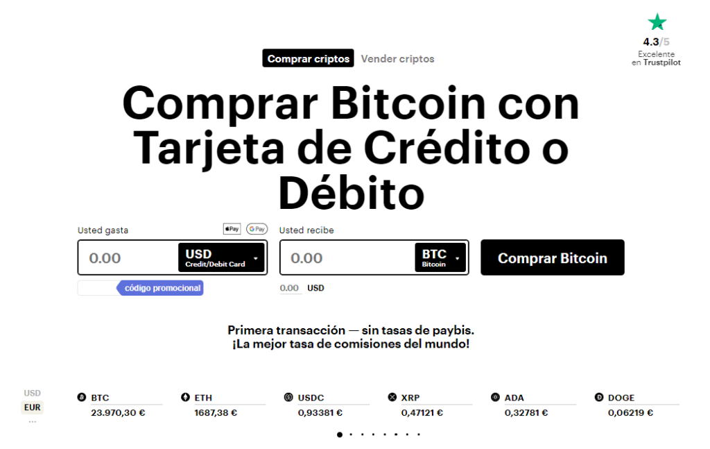 Plataforma Paybis, en donde se puede comprar bitcoin con tarjeta de crédito o debito.