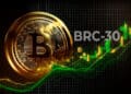 Bitcoin junto a gráfico verde y "BRC-30".