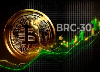 Bitcoin junto a gráfico verde y "BRC-30".
