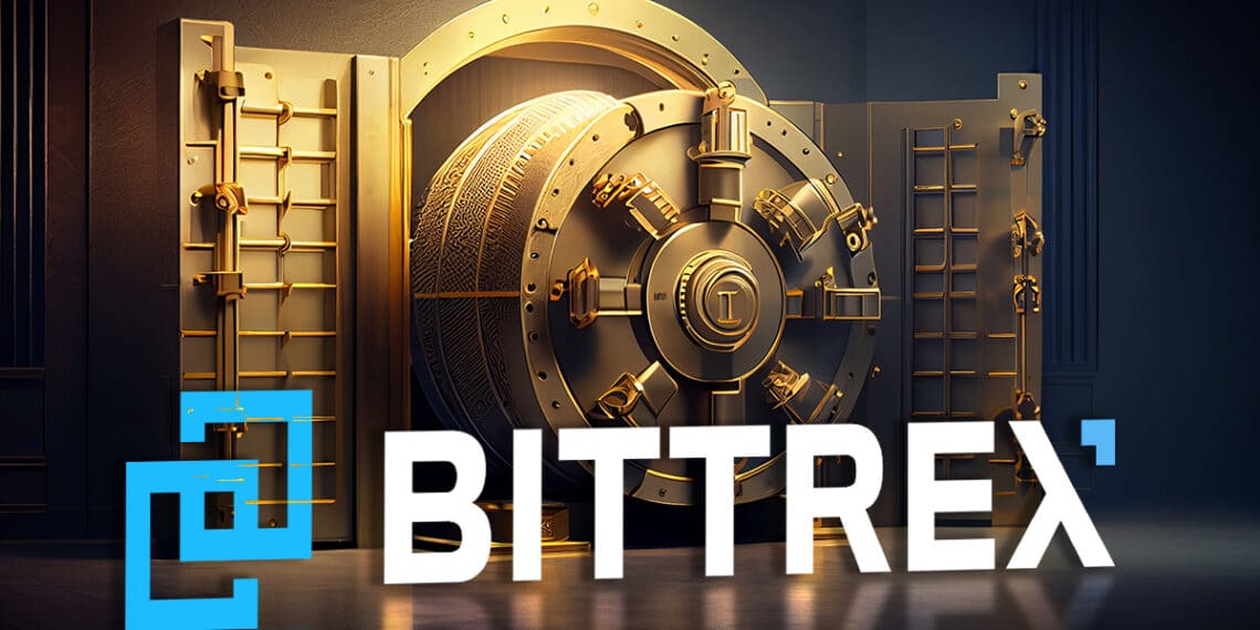 logotipo de Bittrex en frente de boveda cerrada