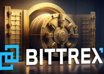 logotipo de Bittrex en frente de boveda cerrada