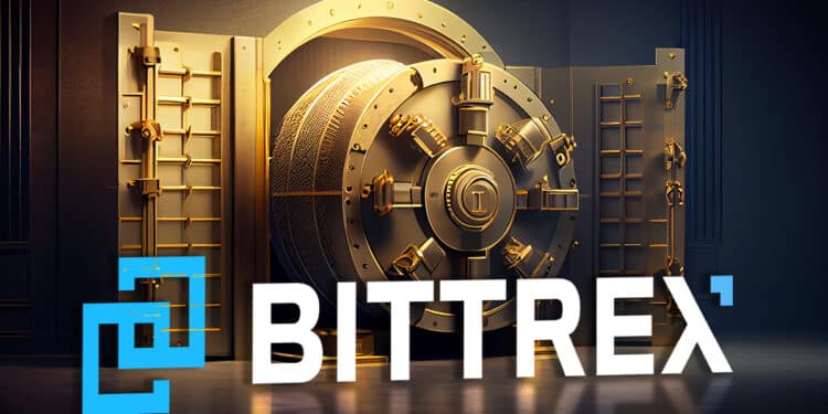 logotipo de Bittrex en frente de boveda cerrada