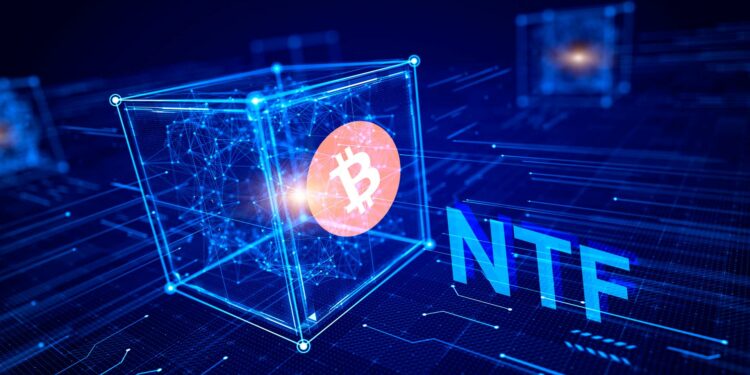 Bloque de bitcoin y NFT.