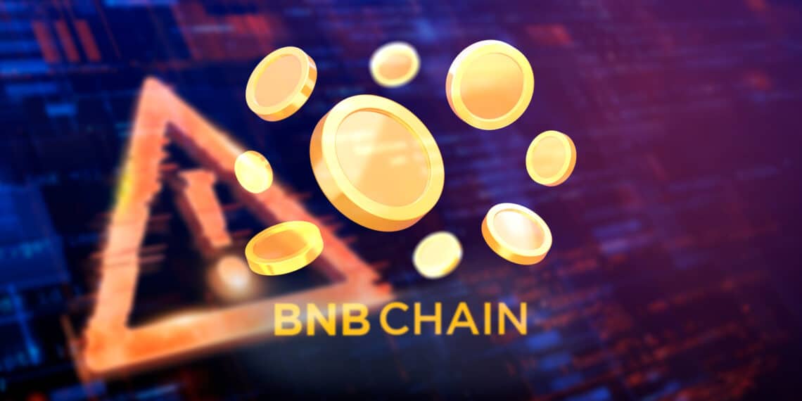 BNB CHAIN, tokens y símbolo de alerta.