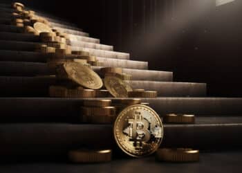 monedas de bitcoin en escalones