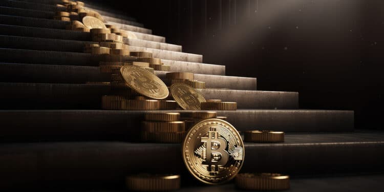 monedas de bitcoin en escalones