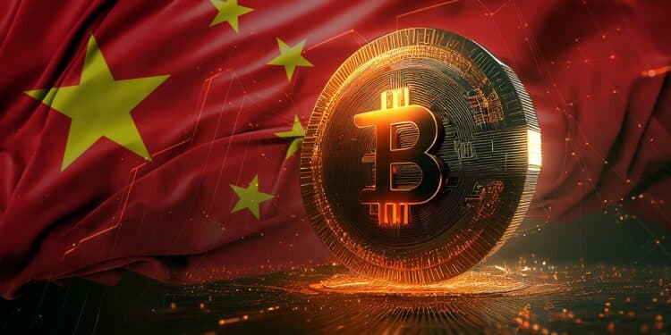Bitcoin y bandera de China.