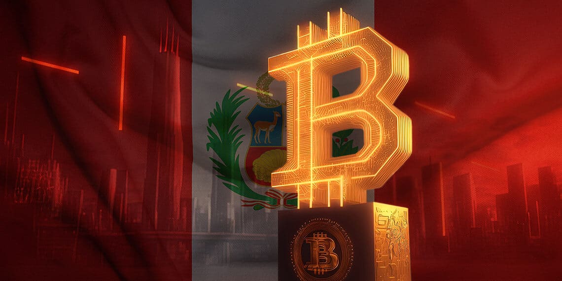 Bitcoin en ciudadela con bandera de Perú.