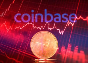 Coinbase y coin con gráficos rojos.