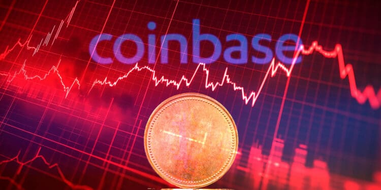 Coinbase y coin con gráficos rojos.