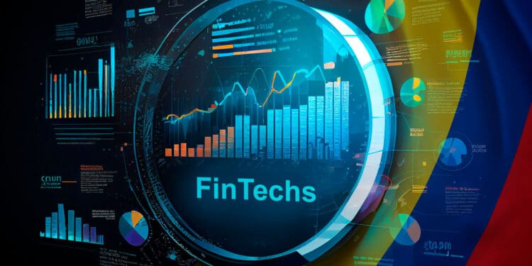 Gráfico, Fintechs y bandera de Colombia.