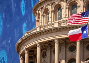 monedas digitales de bitcoin e rigs de minería junto a sede del congreso de texas