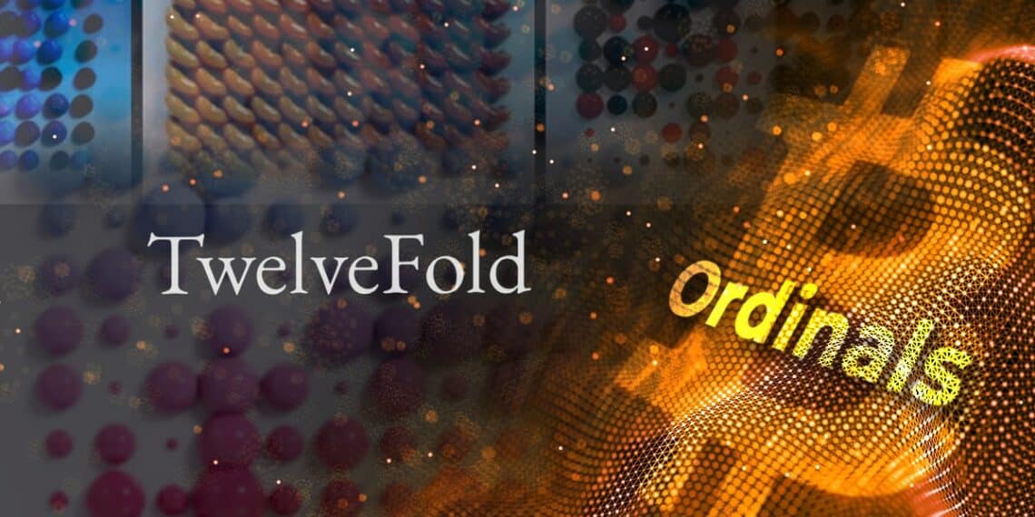 colección TwelveFold de Yuga labs junt a red digital con logo de Bitcon y Ordinals superpuesto