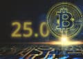 bitcoin digital sobre red junto a 25.0