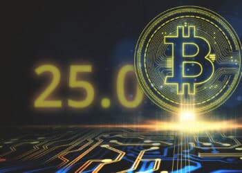 bitcoin digital sobre red junto a 25.0