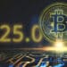 bitcoin digital sobre red junto a 25.0