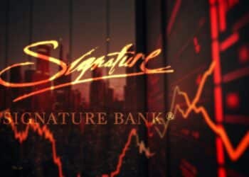 logo de Signature bank sobre graficos cayendo en rojo