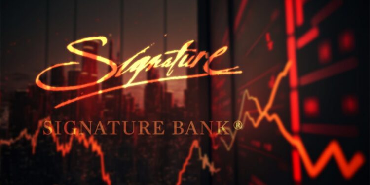 logo de Signature bank sobre graficos cayendo en rojo