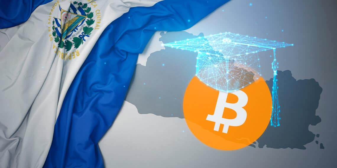 Bandera de El Salvador con mapa y BTC con birrete