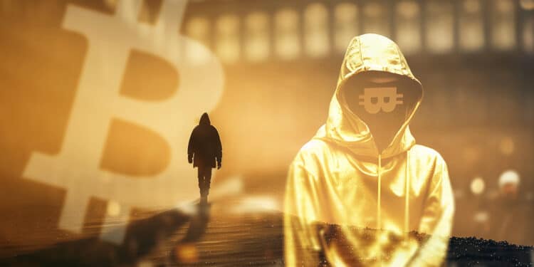 satoshi nakamoto junto a logo de bitcoin