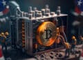Bitcoin, mineros, bandera de Estados Unidos.