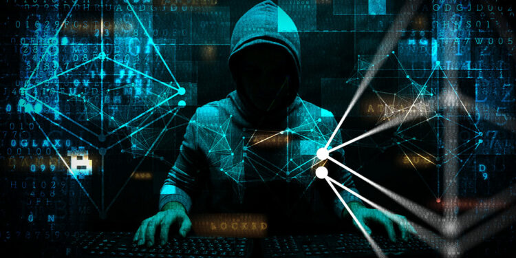 hacker entre logos de ethereum