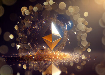 logo de ethereum dorado con monedas rodeandolo