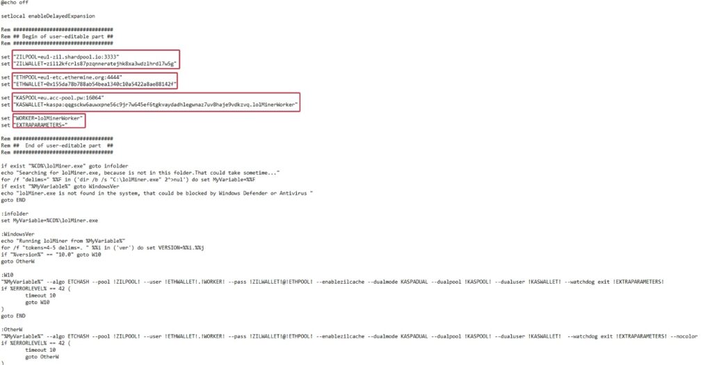 secciones a modificar para configurar la minería triple e lolminer