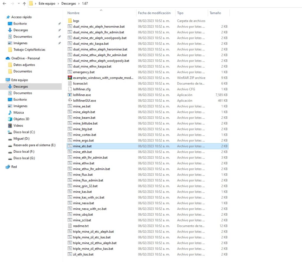 archivos de lolminer en escritorio
