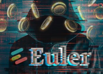 logo de euler alterado con monedas digitales cayendo y hacker en el fondo