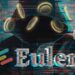 logo de euler alterado con monedas digitales cayendo y hacker en el fondo