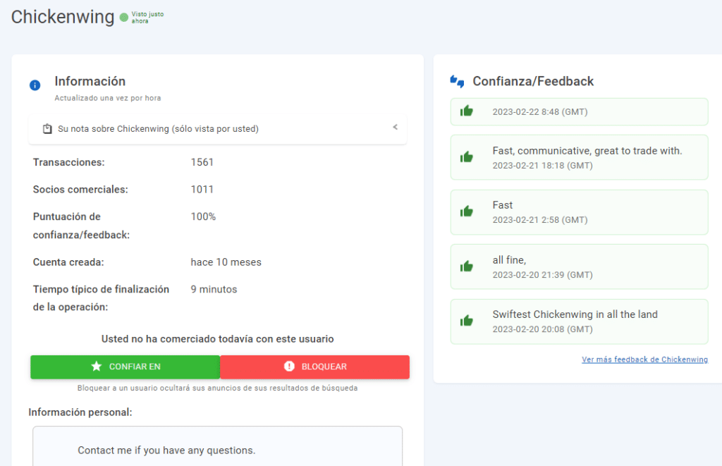 Perfiles de usuarios en LocalMonero