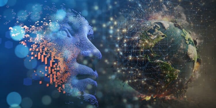 inteligencia artificial junto a mundo en cambio climatico sobre red digital