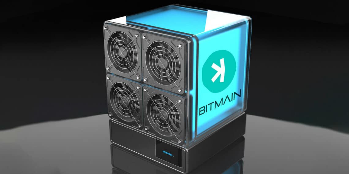 Minero y logo de Bitmain y Kaspa.