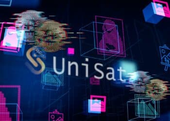 monedas de bitcoin duplicadas con error entre marketplace de nft con logo de unisat en el fondo